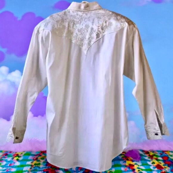 Longhorn Western Shirt Womens Medium White Button Up Long Sleeve Pretty - Picture 4 of 15